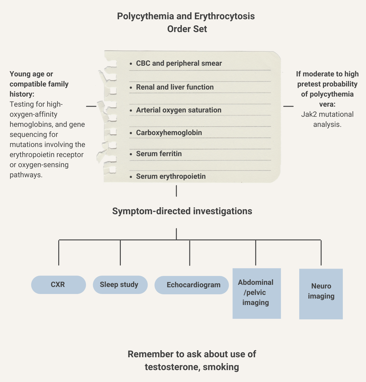 What lab tests are included in the initial work up of patients with an